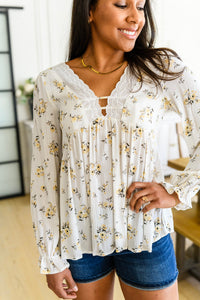 Sing Softly Lace Trim Floral Blouse