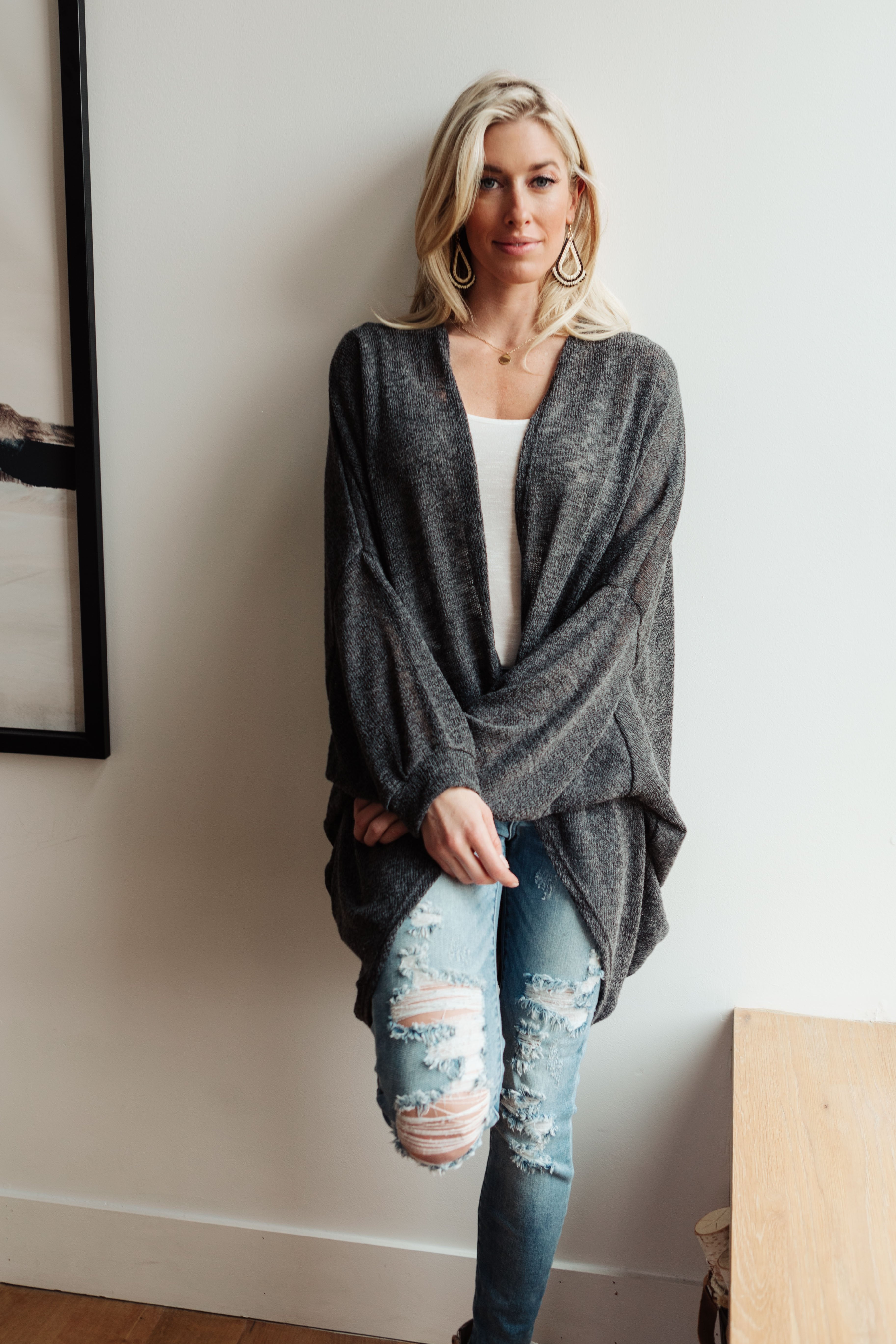 Slouchy Vibe Cardigan in Charcoal