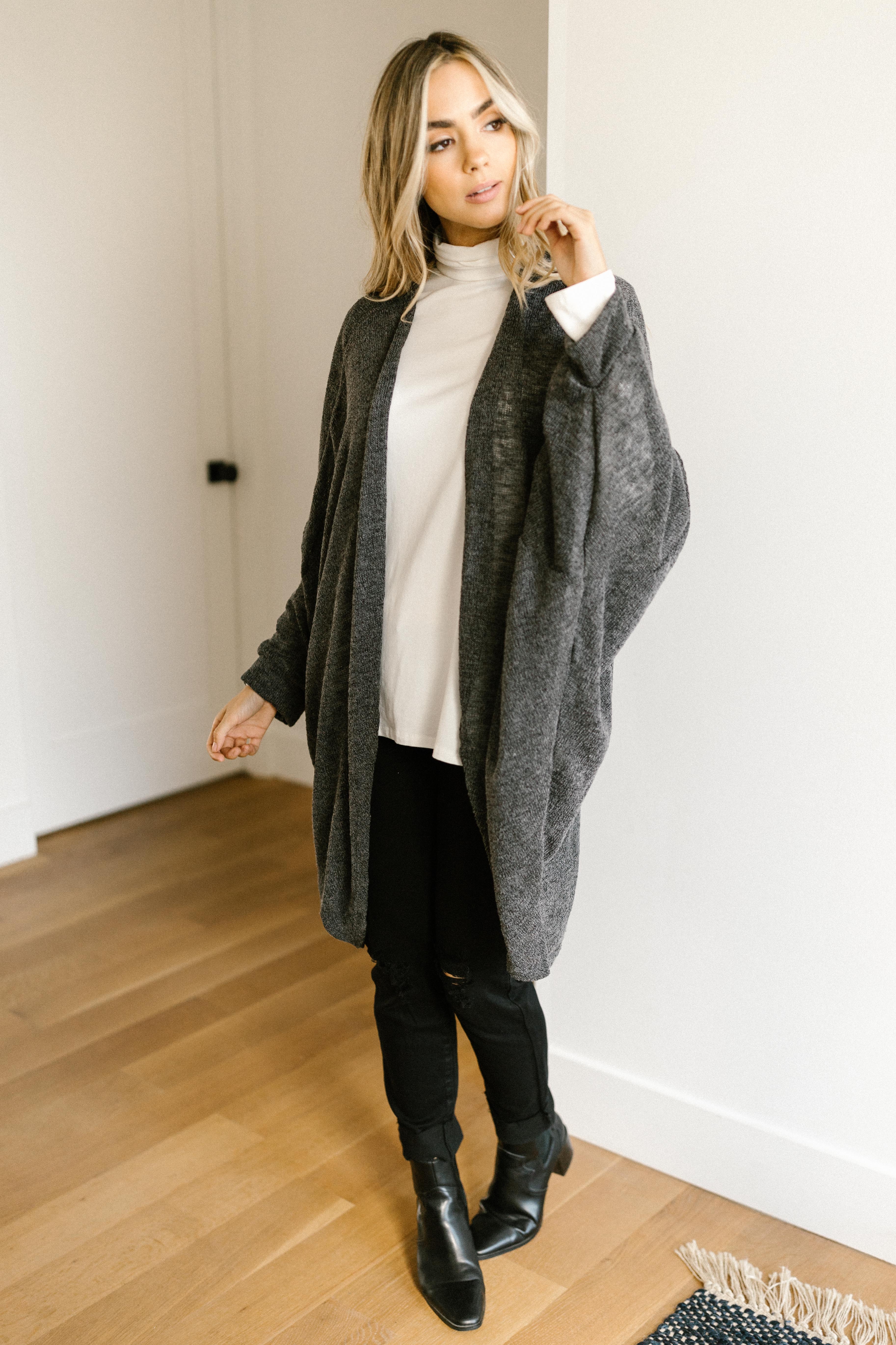 Slouchy Vibe Cardigan in Charcoal