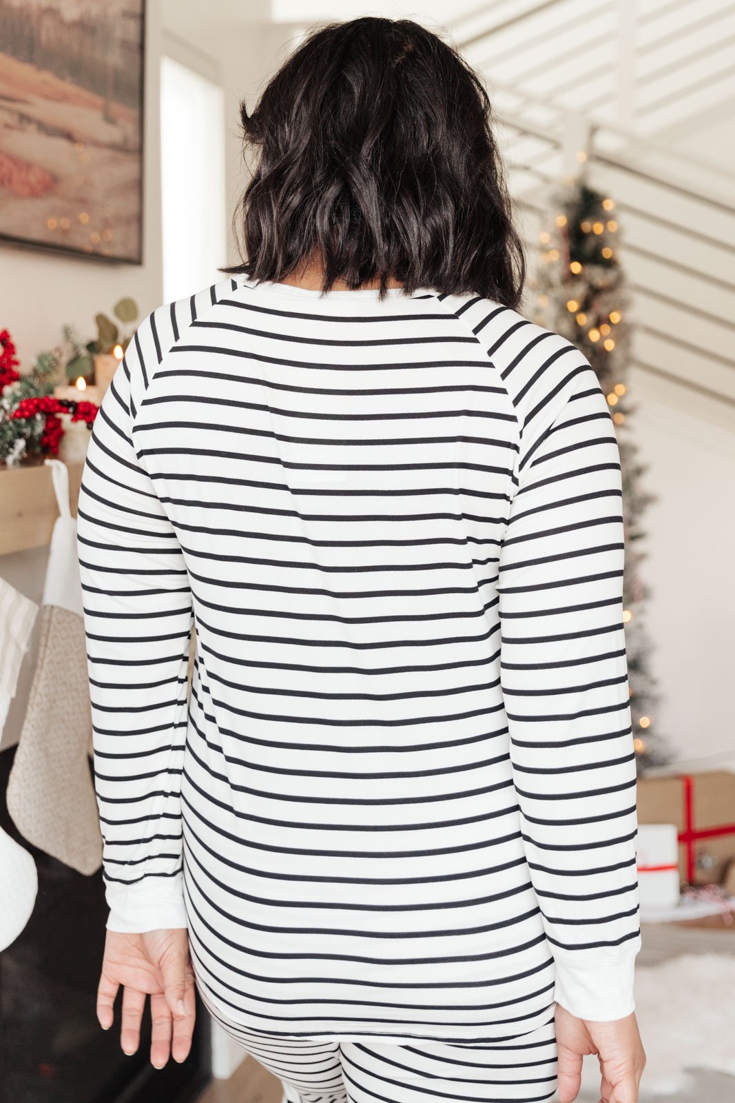 DOORBUSTER Snuggle in Stripes Pajama Top in White/Black