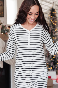 DOORBUSTER Snuggle in Stripes Pajama Top in White/Black