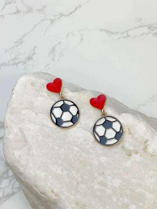 PREORDER: Heart Post Sports Enamel Dangle Earrings in Assorted Styles