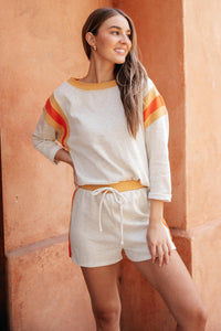 Sporty Stripe Pullover In Oatmeal