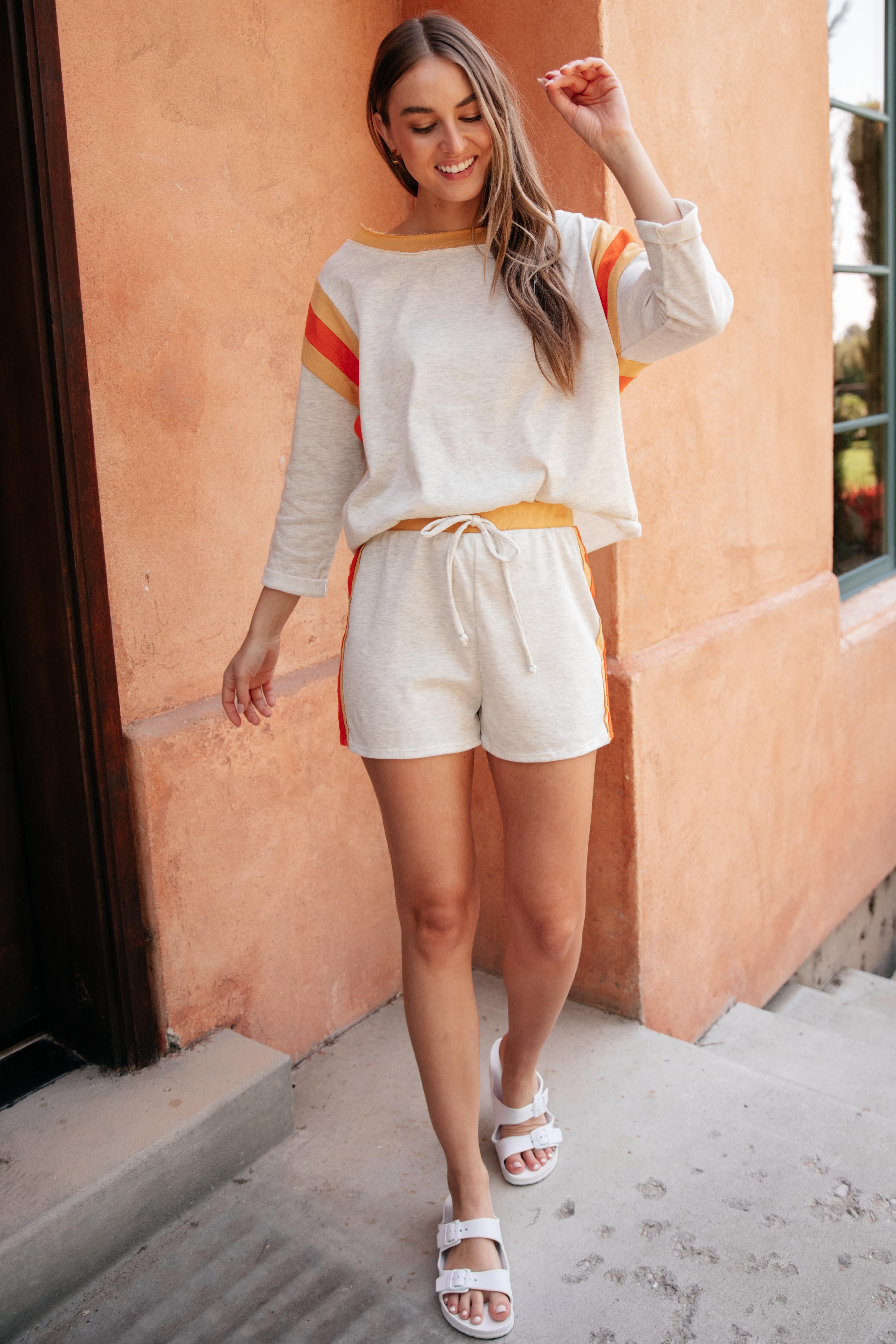 Sporty Stripe Shorts In Oatmeal