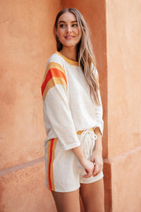 Sporty Stripe Pullover In Oatmeal