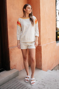 Sporty Stripe Pullover In Oatmeal