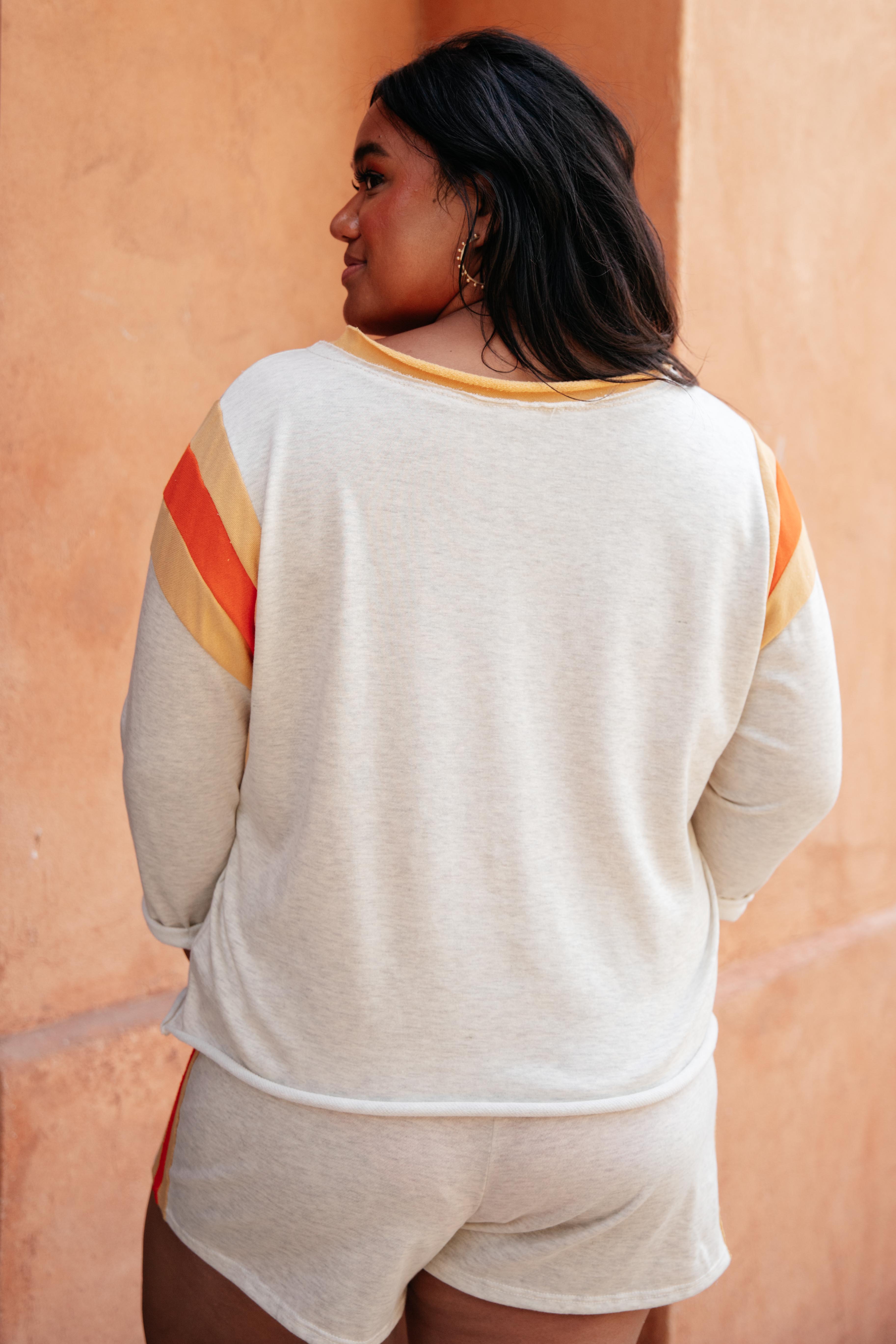 Sporty Stripe Pullover In Oatmeal