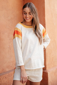 Sporty Stripe Pullover In Oatmeal