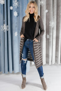 DOORBUSTER Stripes And Charcoal Cardigan