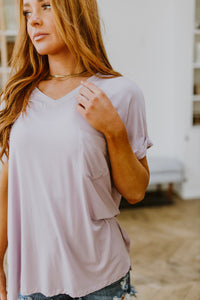 Sunday Mornings V-Neck Tee In Lavender