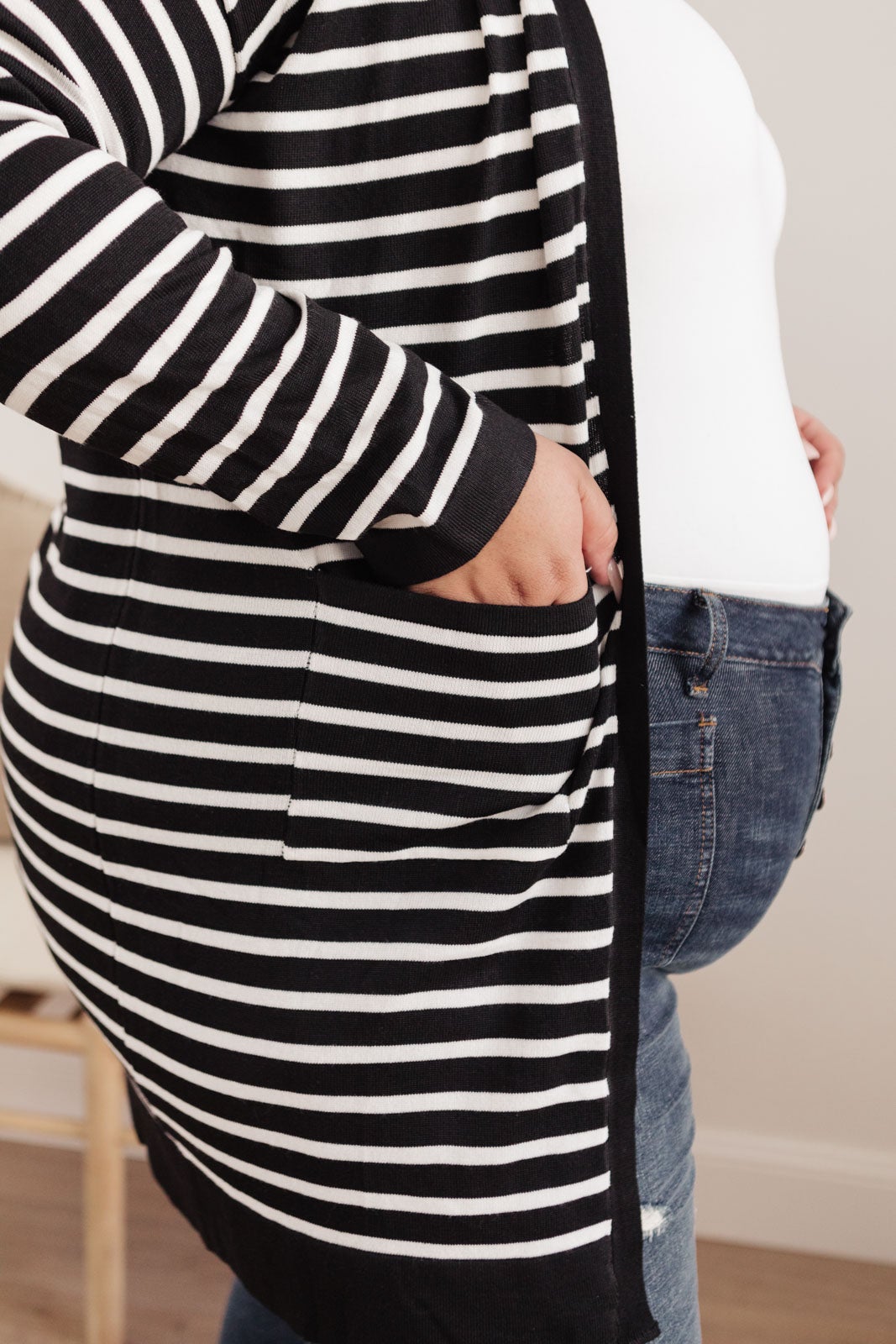 Swift Stripes Pocket Cardigan in Black & White