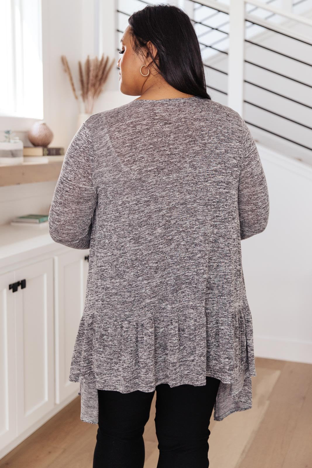 The Avalynn Heathered Cardigan in Smoky Coal