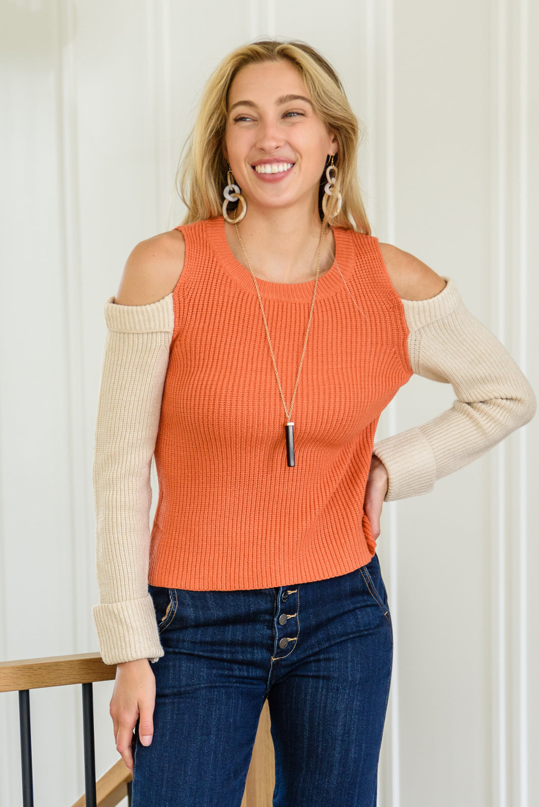 The Ellie Drop Shoulder Top in Pumpkin