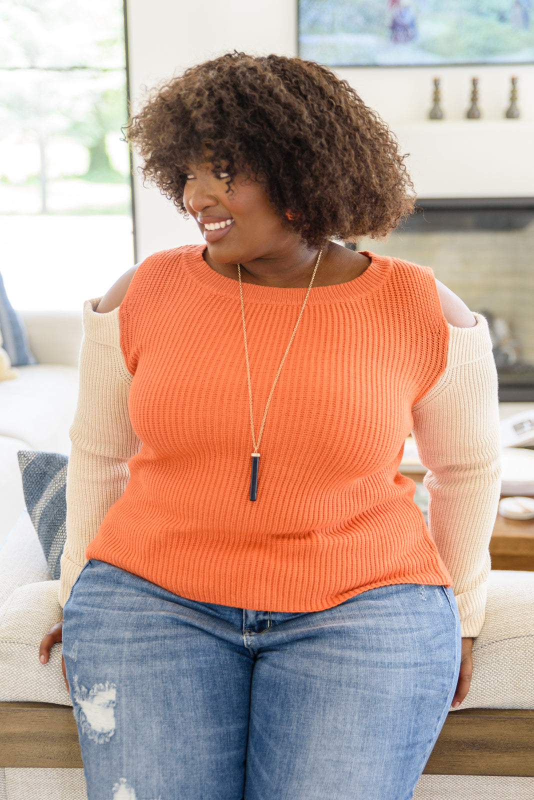 The Ellie Drop Shoulder Top in Pumpkin