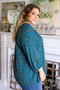 The Time Is Now Spotted Blouse In Teal