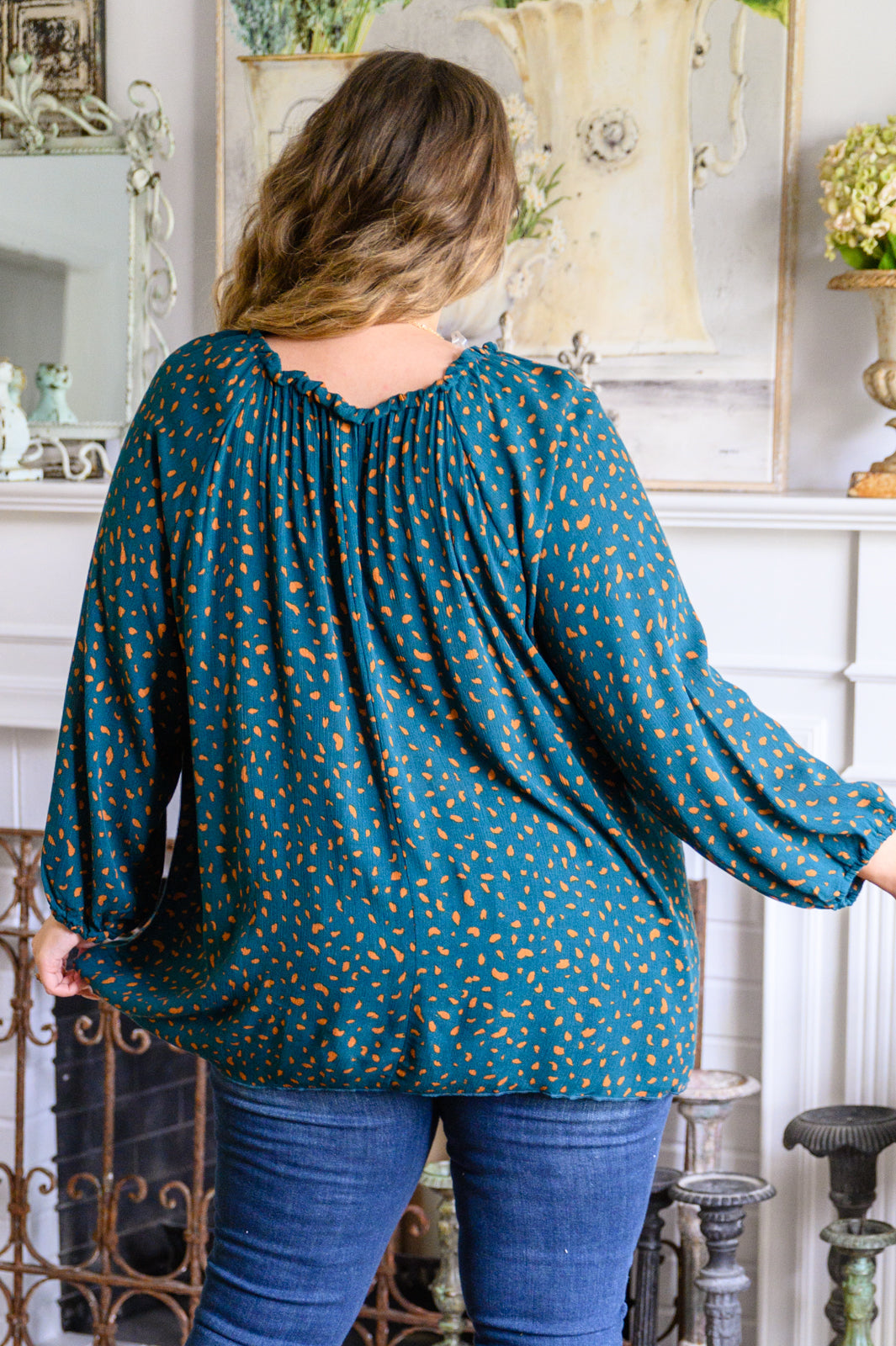 The Time Is Now Spotted Blouse In Teal