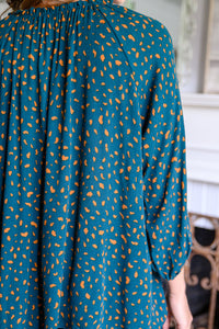 The Time Is Now Spotted Blouse In Teal