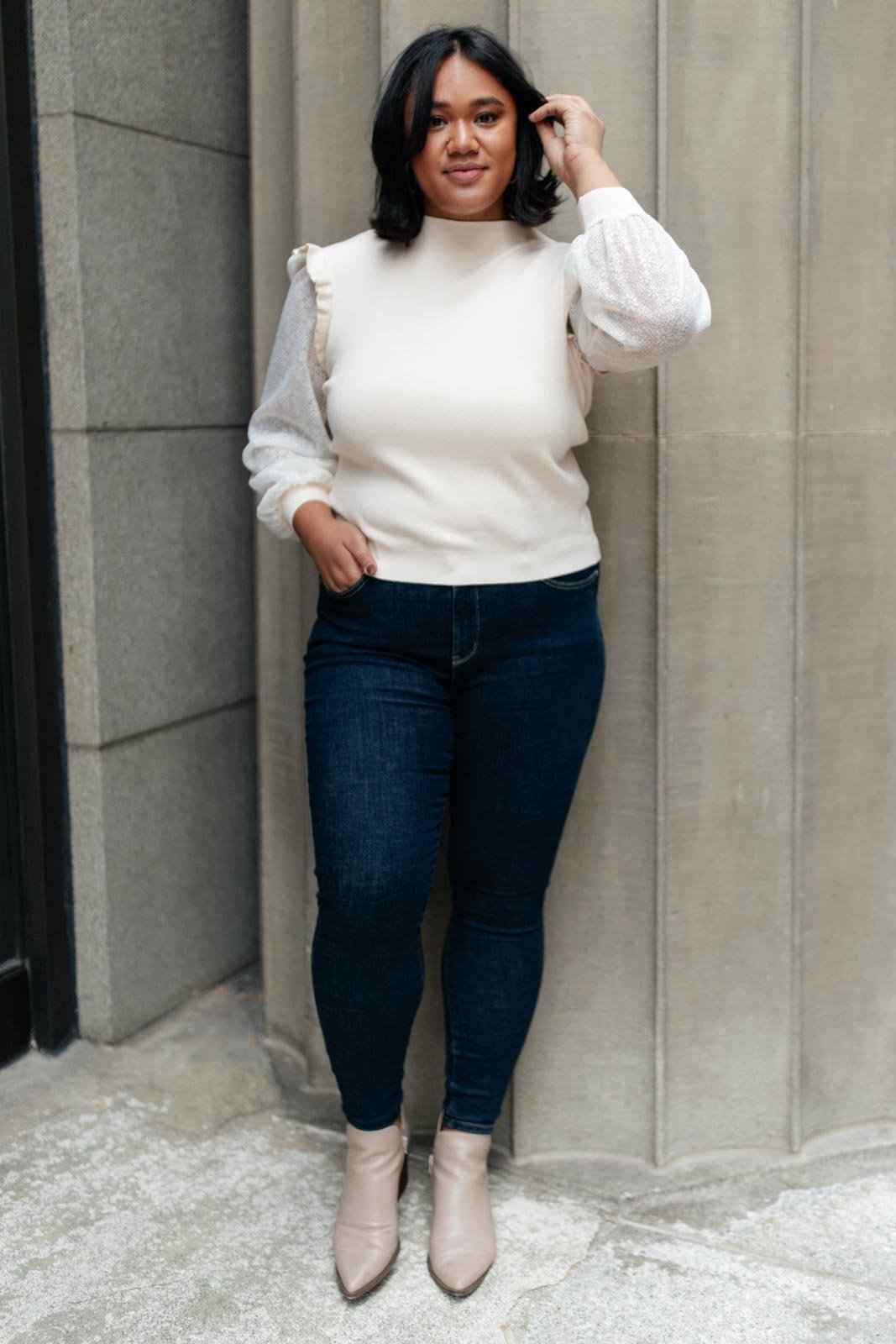 Thrills And Frills Mock Neck Sweater in Ivory