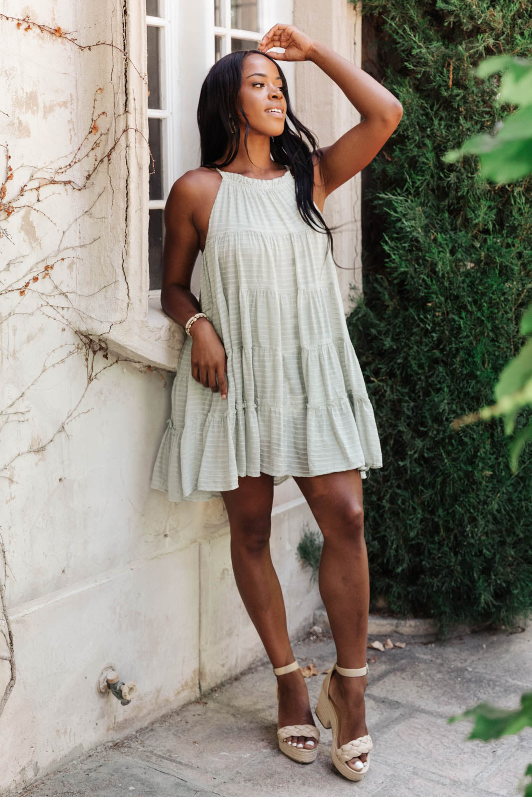 Tiered Halter Dress in Sage