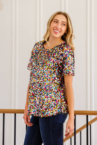 Times Square Sequin Short Sleeve Top