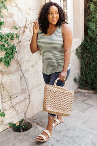 Back The Bow Up Striped Tank In Sage