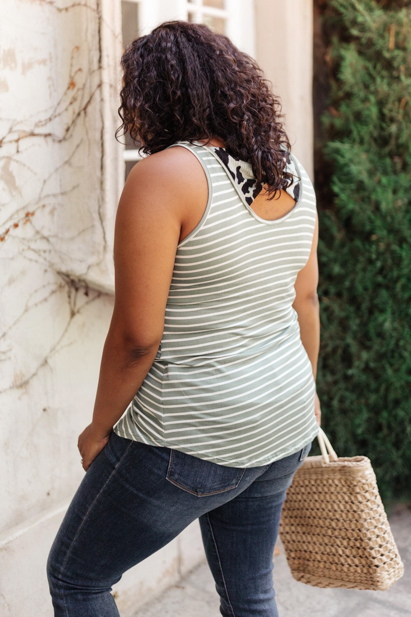 Back The Bow Up Striped Tank In Sage