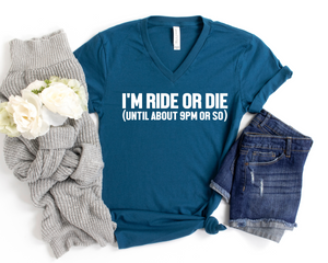 PREORDER: Ride or Die Graphic V-Neck Tee in Deep Teal V-Neck