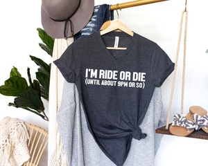 PREORDER: Ride or Die Graphic V-Neck Tee in Dark Grey