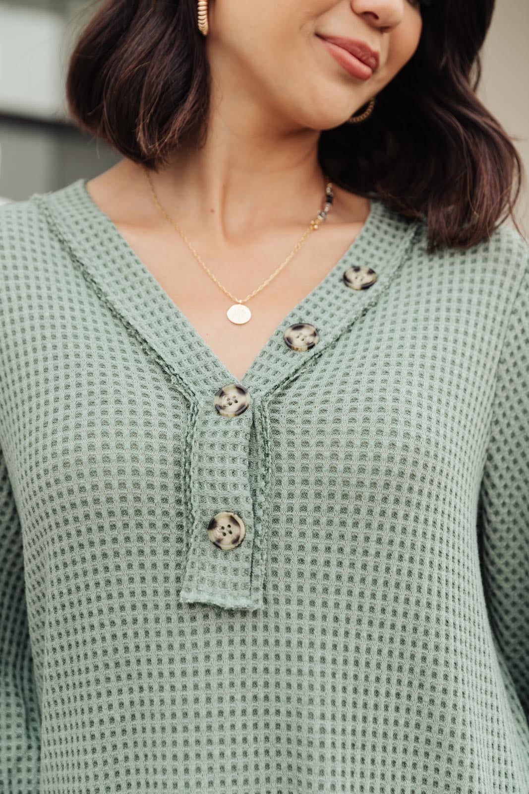 Wonderfully Waffled Top in Sage