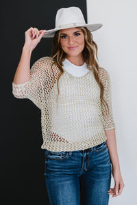 Gracefully Golden Full Size Run Openwork Sweater