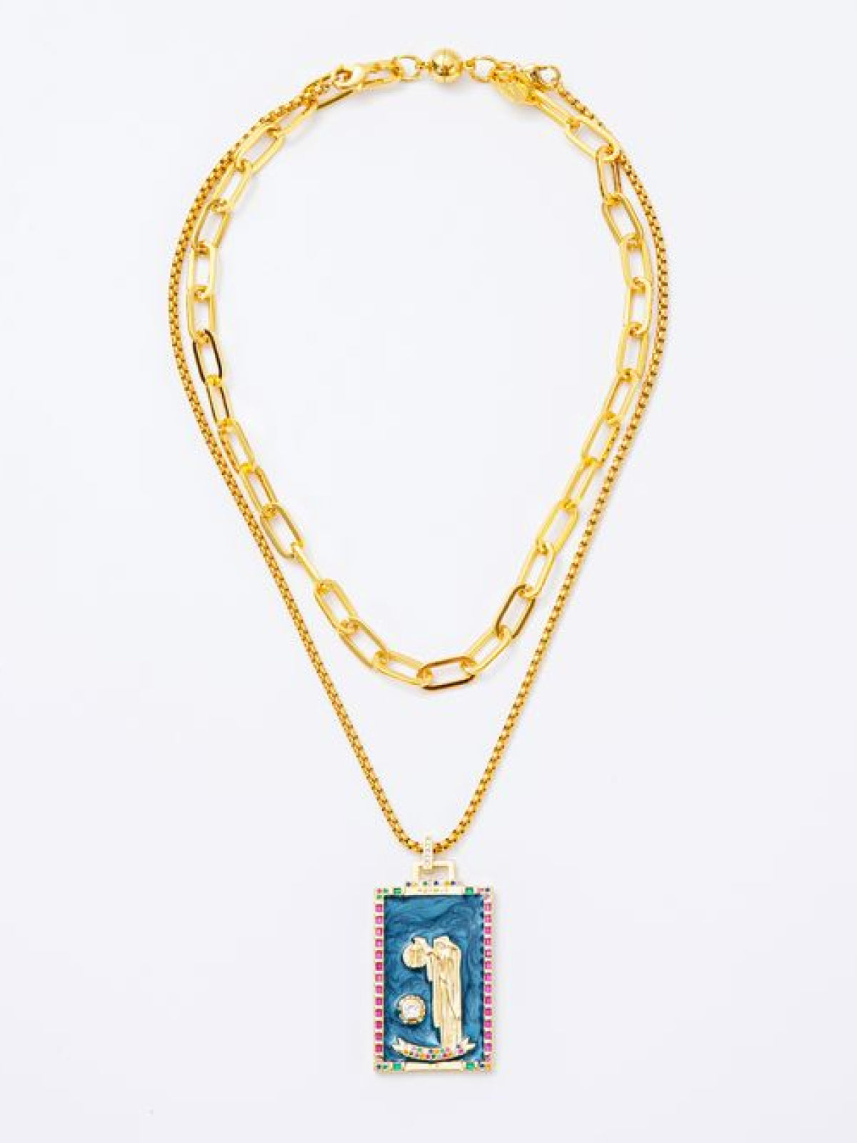 Melania Clara Double Layer Enamel Fortune Tarot Cards Pendant Necklace