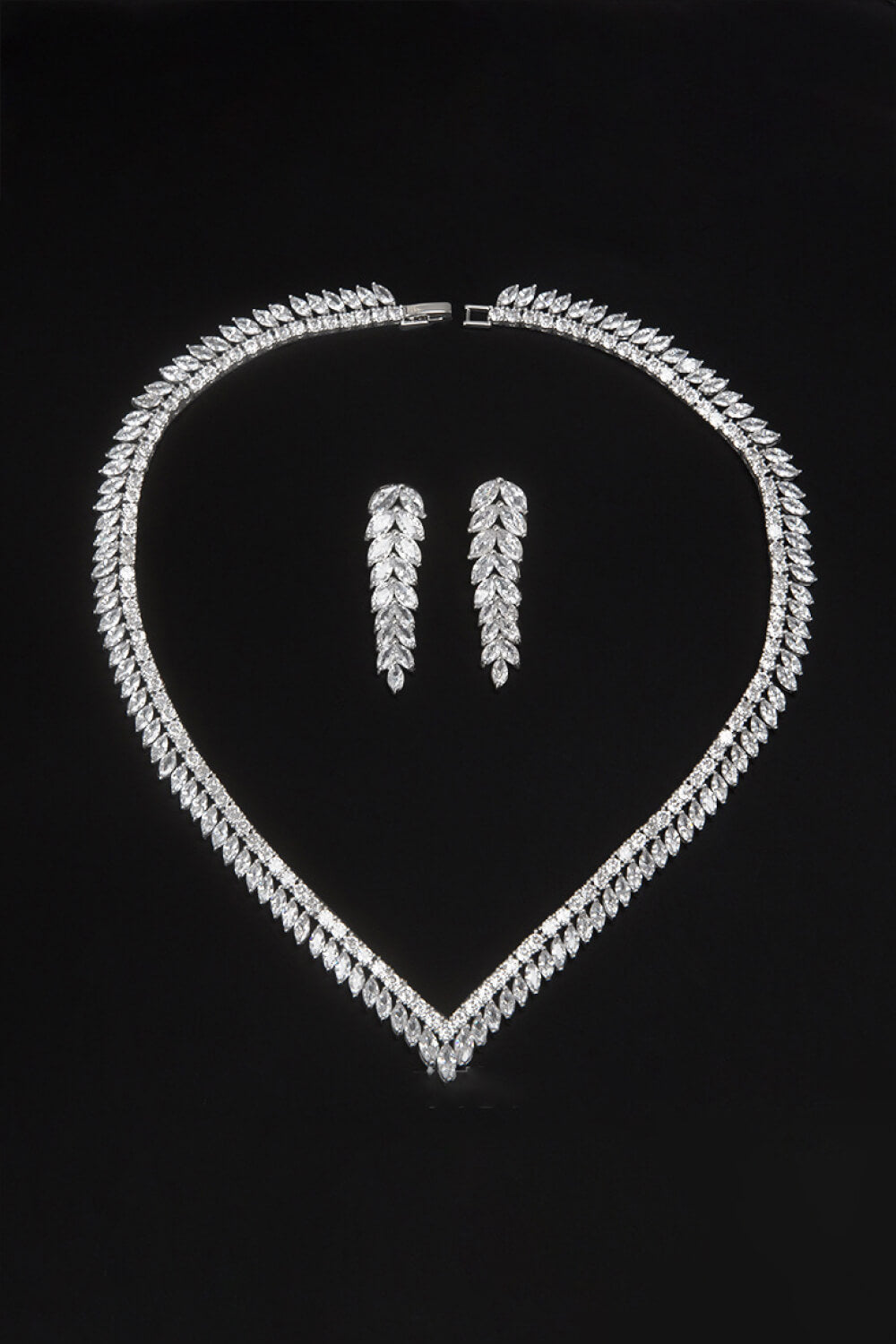 Cubic Zirconia Heart-Shaped Necklace and Dangle Earrings Set