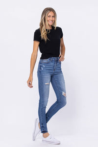 Judy Blue Light Blue Embroidery Pocket Distressed Skinny Jeans