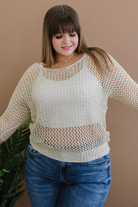 Gracefully Golden Full Size Run Openwork Sweater