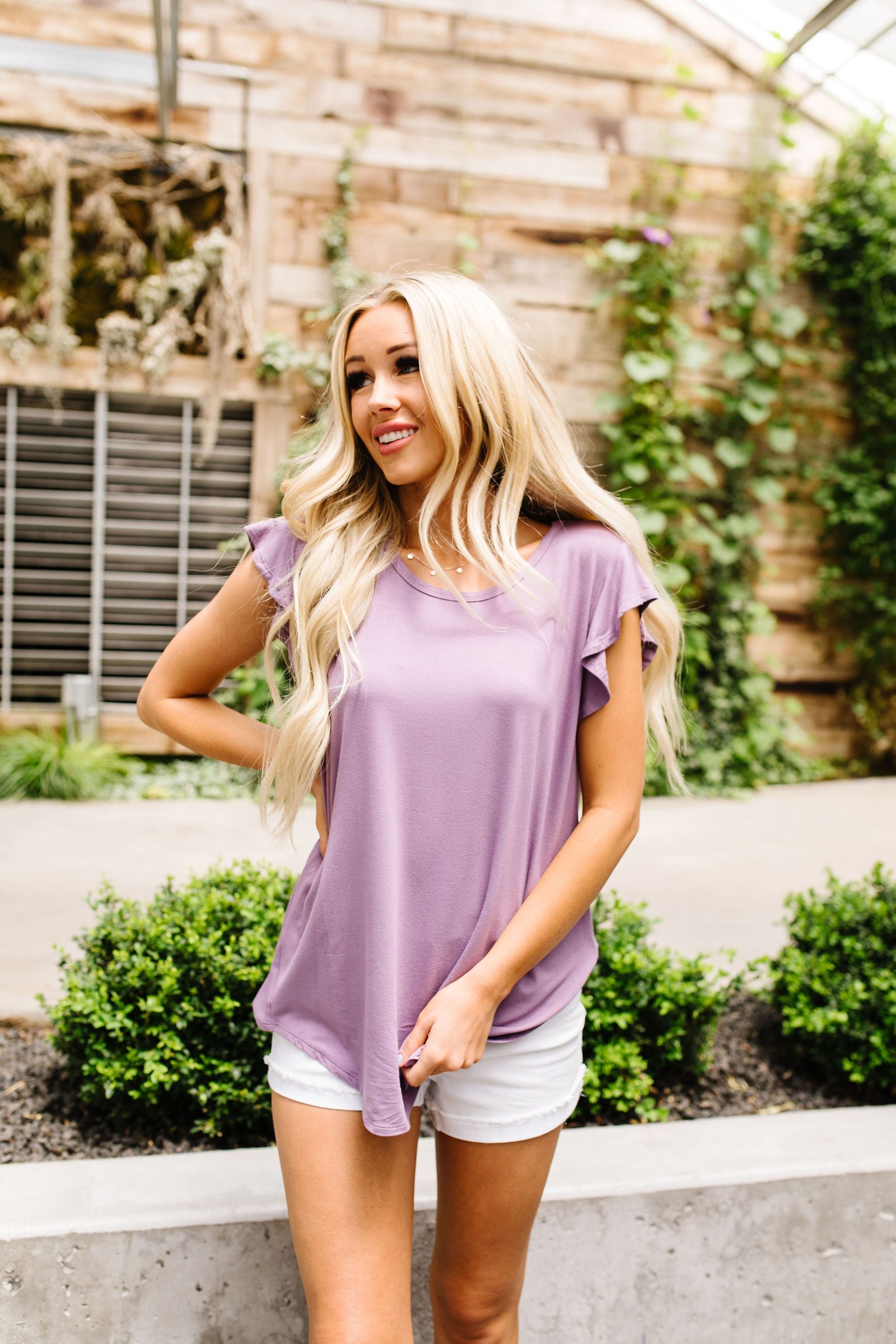 All A Flutter Lavender Top