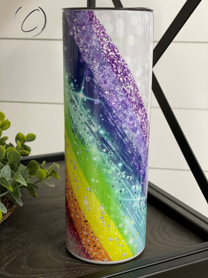 PREORDER: Glitter Rainbow 20oz Skinny Tumbler