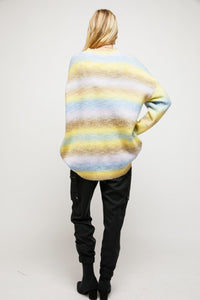 Davi & Dani Color Block Strip Round Neck Loose Sweater Tunic