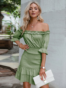 Isla Frill Trim Off-Shoulder Layered Mini Dress