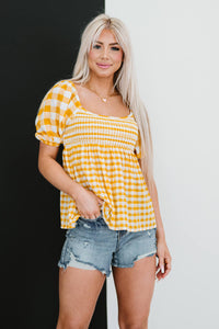 Sunny Meadow Full Size Run Gingham Babydoll Top