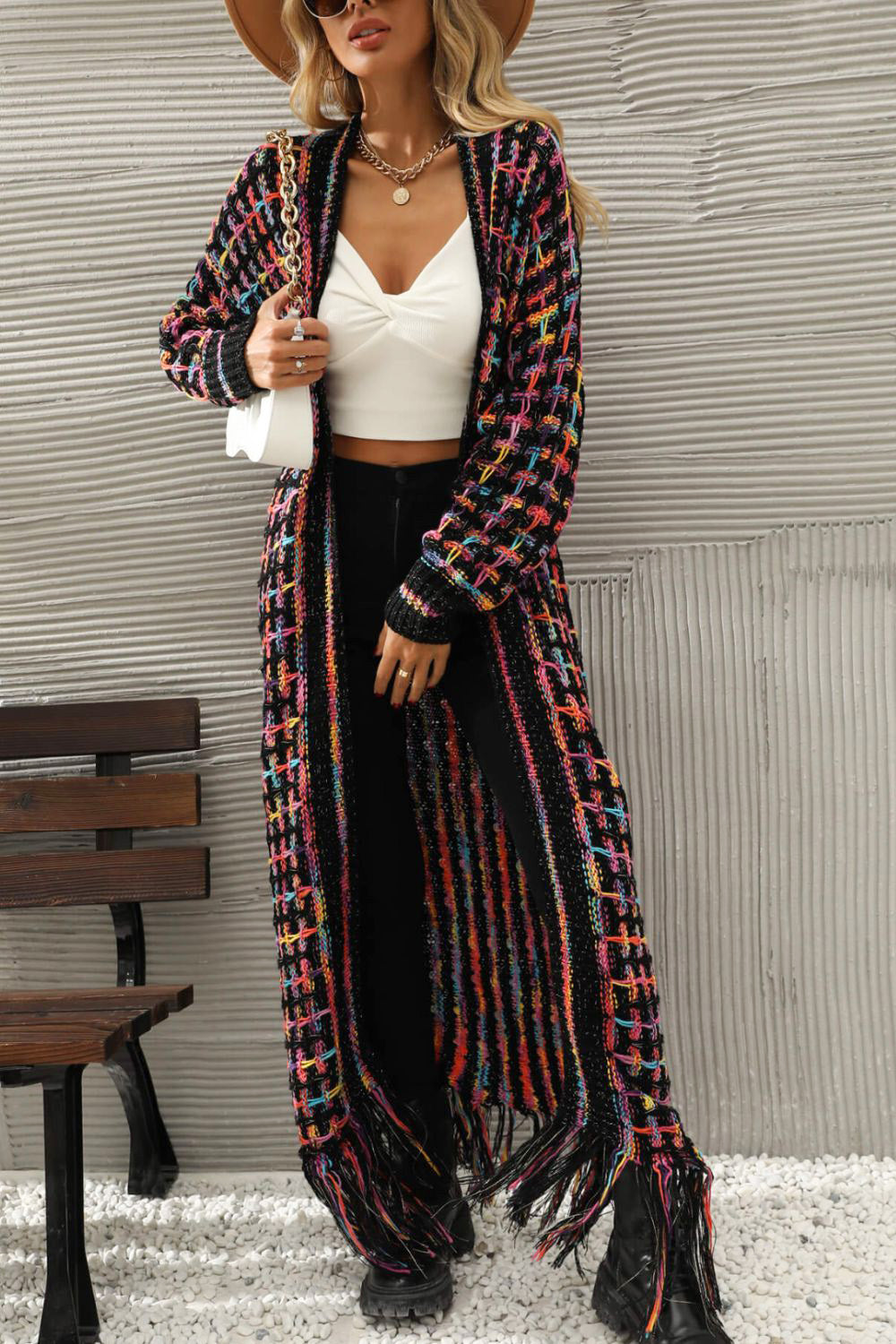 Multicolored Open Front Fringe Hem Cardigan *THIS IS A PRE ORDER ITEM*