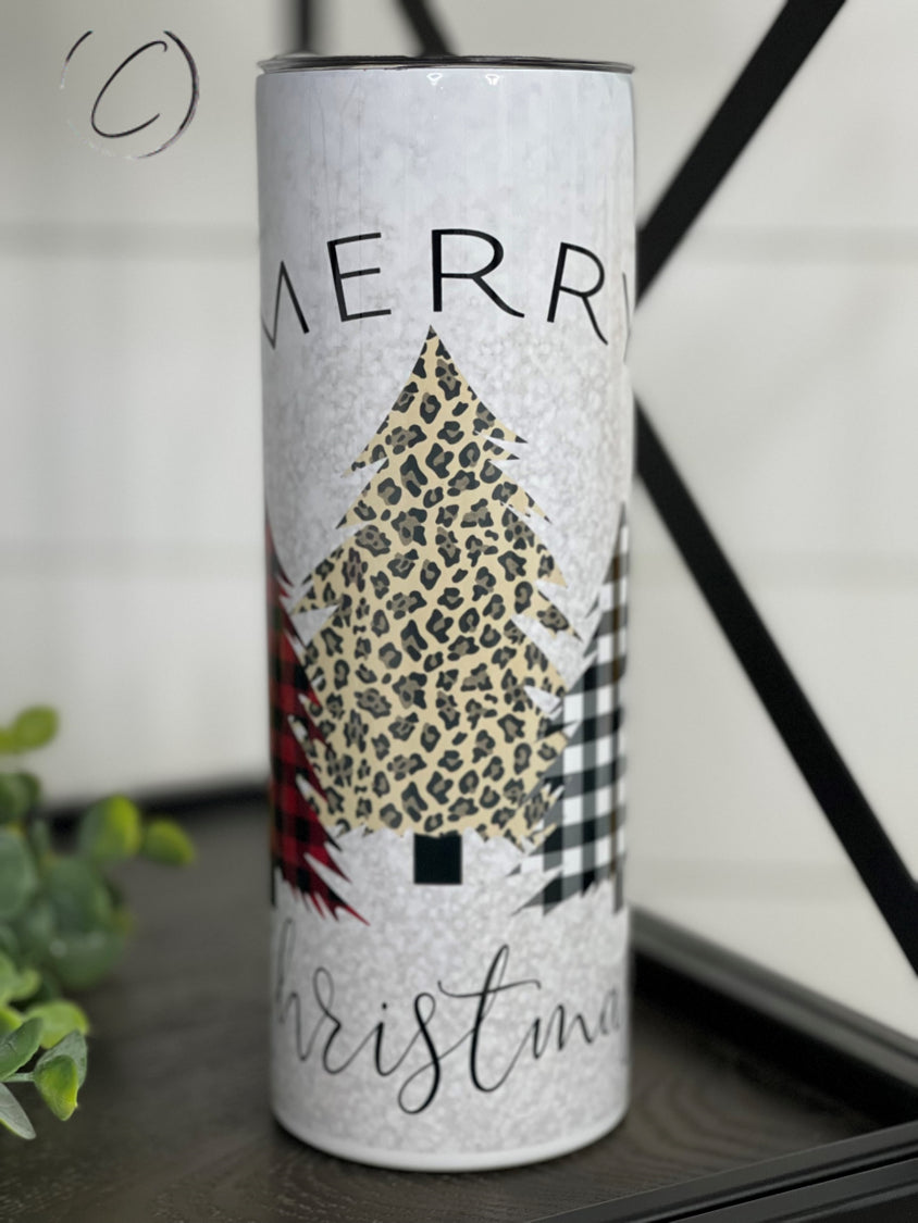 PREORDER: Plaid & Leopard Trees 20oz Skinny Tumbler