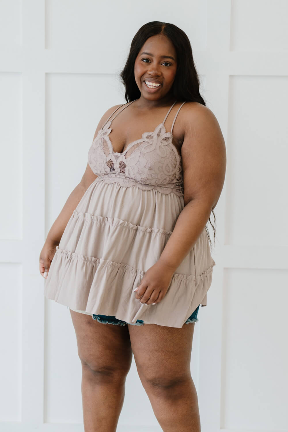 Cross My Heart Full Size Lace Cami in Ash Mocha