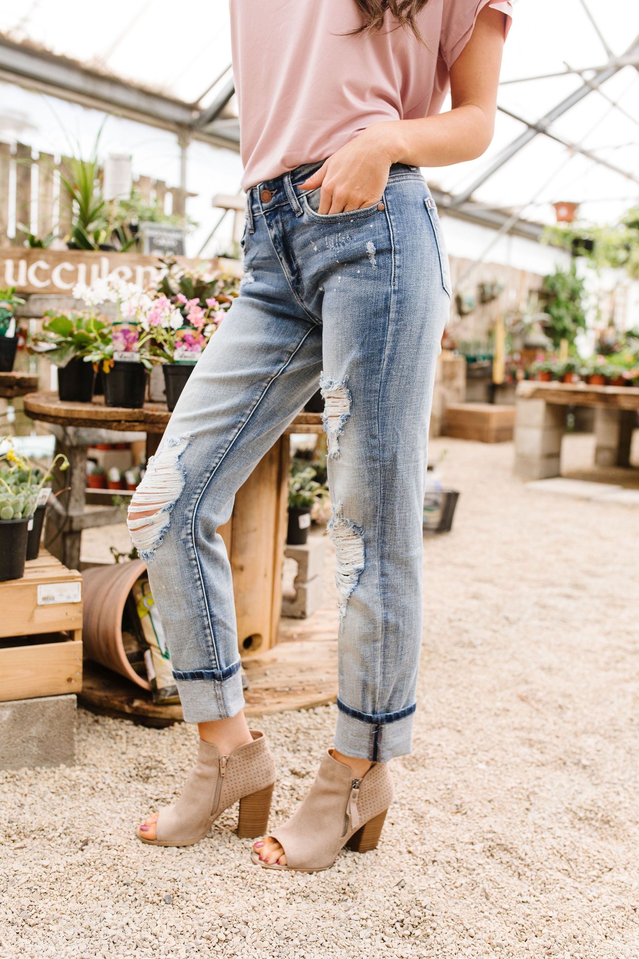 Beach Splash Destroyed Boyfriend Jeans