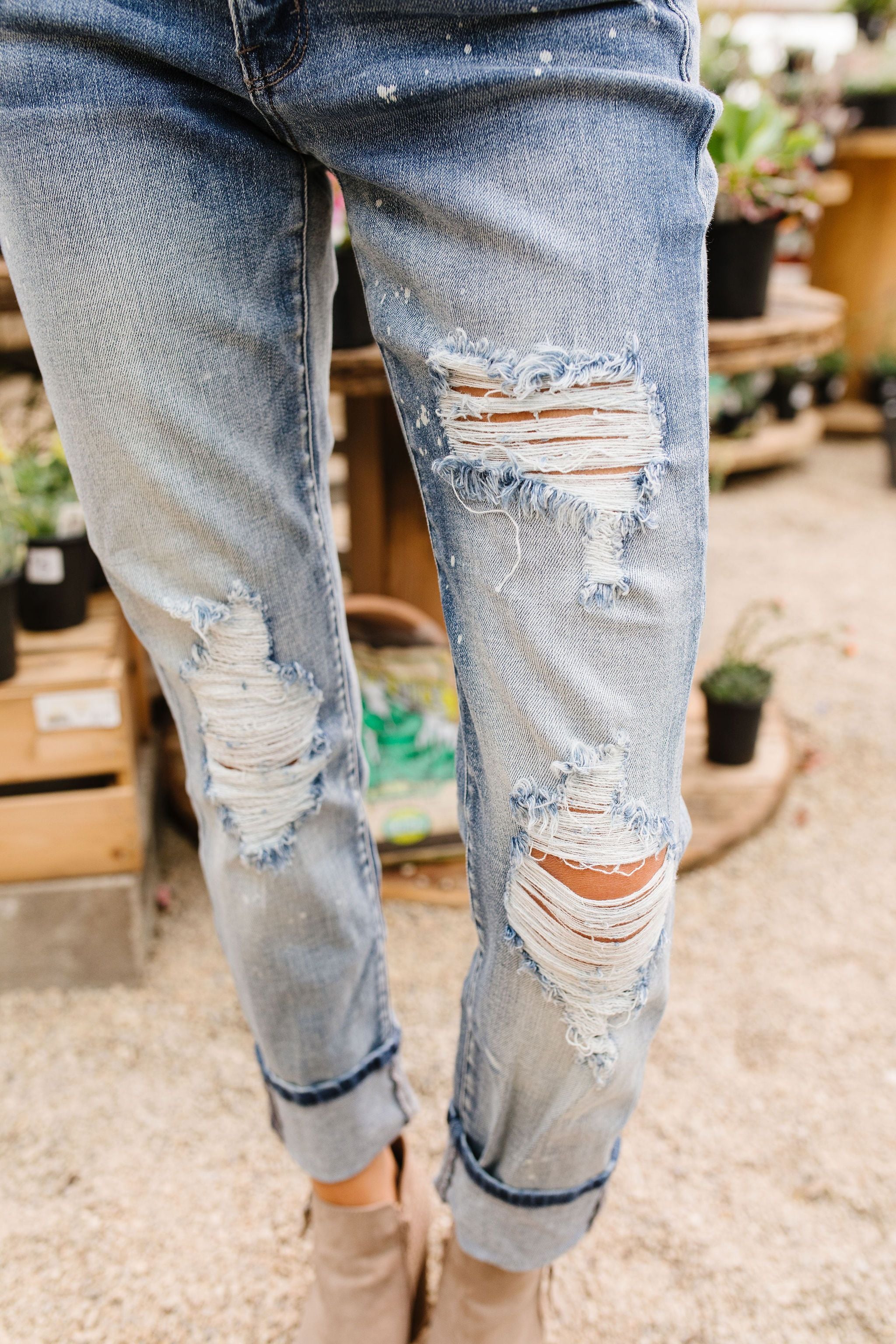 Beach Splash Destroyed Boyfriend Jeans