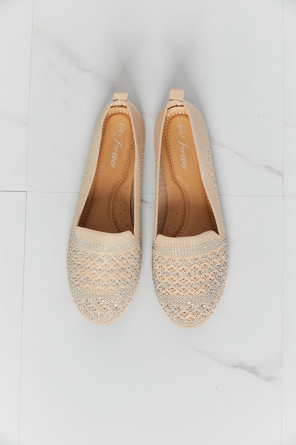 Forever Link Rhinestone Flats in Beige