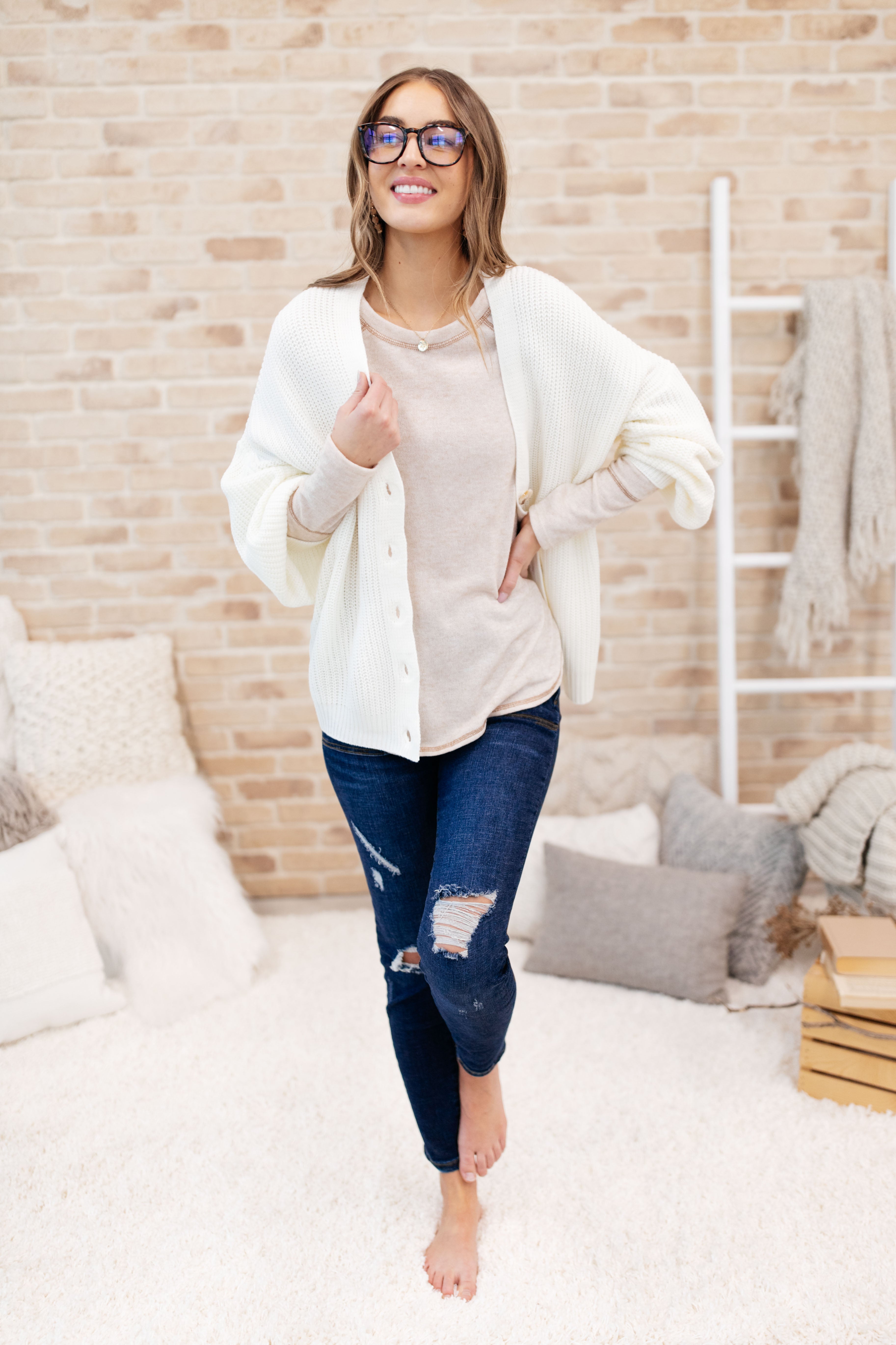 Buttoned Up Babe Sweater In Ivory