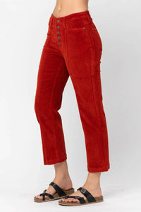 Judy Blue Mid-Rise Button Fly Corduroy Ankle Straight Pants