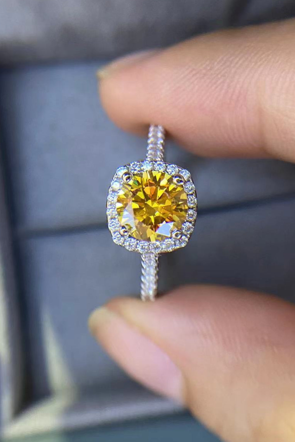 3 Carat Canary Yellow Halo Moissanite Ring