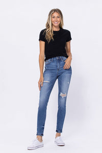 Judy Blue Light Blue Embroidery Pocket Distressed Skinny Jeans