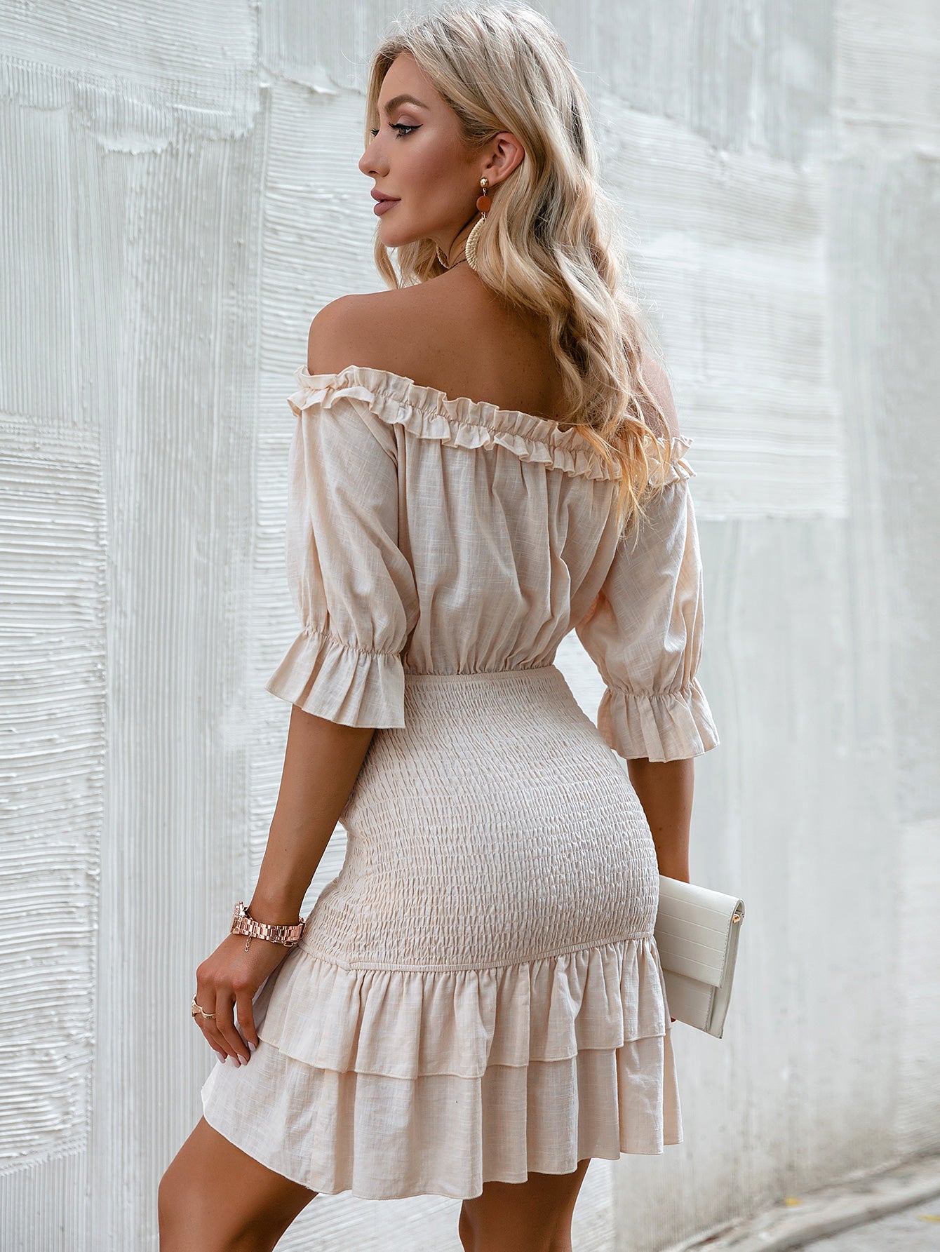 Isla Frill Trim Off-Shoulder Layered Mini Dress